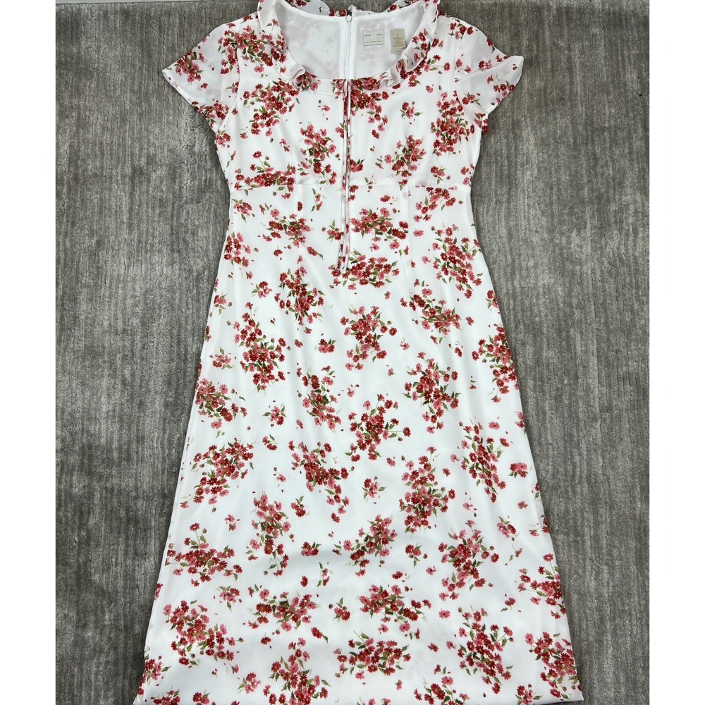 Emma James Dress Womens 8 White Floral Maxi Lined Shortsleeve 90s